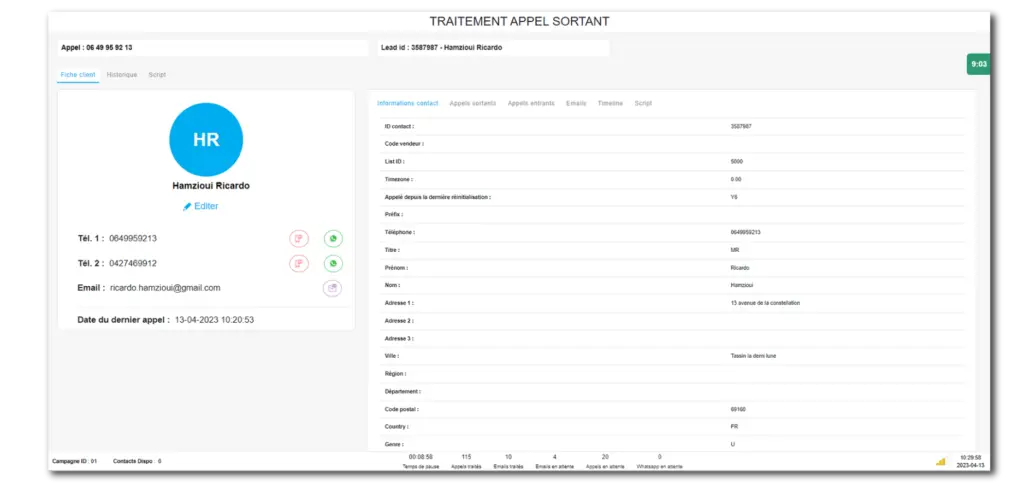 Interface agent digiCONTACTS : qualification appel